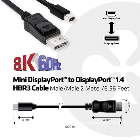 club3D Mini DisplayPort / Kijelző csatlakozó Átalakító kábel Mini DisplayPort dugó, DisplayPort dugó 7. kép