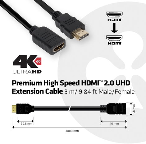 club3D HDMI Hosszabbítókábel HDMI-A dugó, HDMI-A alj 3.00 m Fekete CAC-1321 Ultra HD (4k) HDMI HDMI 4. kép
