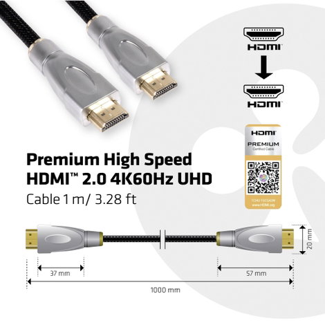 club3D HDMI Csatlakozókábel HDMI-A dugó, HDMI-A dugó 1.00 m Fekete, Ezüst CAC-1311 Fólia árnyékolás, 3. kép