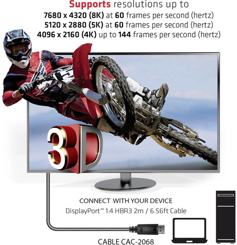 club3D Kijelző csatlakozó Csatlakozókábel DisplayPort dugó, DisplayPort dugó 2.00 m Fekete CAC-2068 3. kép