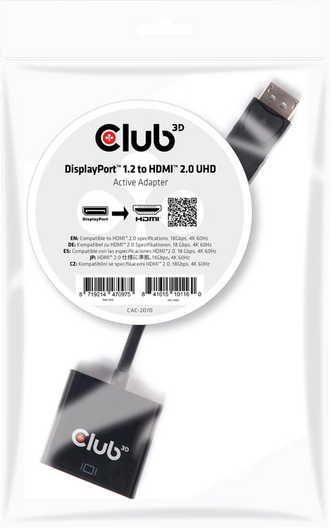 club3D CAC-2070 Kijelző csatlakozó Átalakító [1x DisplayPort dugó - 1x HDMI alj] Fekete 5. kép