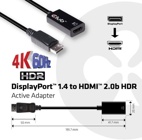 club3D CAC-1080 Kijelző csatlakozó Átalakító [1x DisplayPort dugó - 1x HDMI alj] Fekete 5. kép
