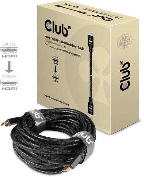 club3D HDMI Csatlakozókábel HDMI-A dugó, HDMI-A dugó 15.00 m Fekete CAC-2314 Lángálló HDMI kábel