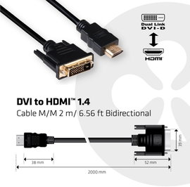 club3D DVI / HDMI Átalakító kábel DVI-D 24+1 pólusú Csatlakozódugó, HDMI-A dugó 2.00 m Fekete CAC-12