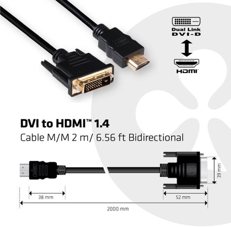 club3D DVI / HDMI Átalakító kábel DVI-D 24+1 pólusú Csatlakozódugó, HDMI-A dugó 2.00 m Fekete CAC-12