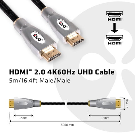 club3D HDMI Csatlakozókábel HDMI-A dugó, HDMI-A dugó 5.00 m Fekete CAC-2312 High Speed-HDMI Ethernet 2. kép