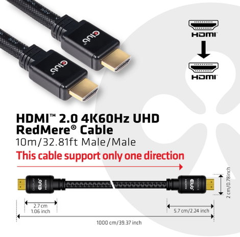 club3D HDMI Csatlakozókábel HDMI-A dugó, HDMI-A dugó 10.00 m Fekete CAC-2313 Lángálló, High Speed-HD