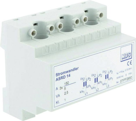 MBS ASRD 14 3X100/5A 2,5VA Kl.1 Elsődleges áram 100 A, 100 A, 100 A Másodlagos áram 5 A Kalapsín rög