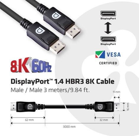 club3D Kijelző csatlakozó Csatlakozókábel DisplayPort dugó, DisplayPort dugó 3.00 m Ezüst CAC-1060 U 6. kép