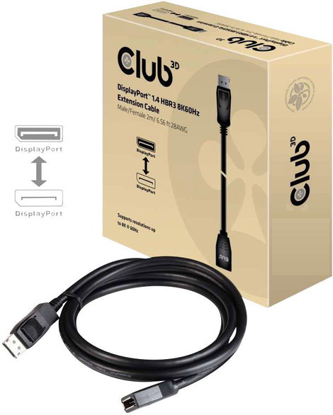 club3D Kijelző csatlakozó Hosszabbítókábel DisplayPort dugó, DisplayPort alj 2.00 m Fekete CAC-1022