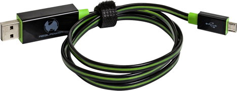 RealPower USB kábel USB 2.0 USB-A dugó, USB mikro B dugó 0.75 m Zöld LED-del 187656 2. kép
