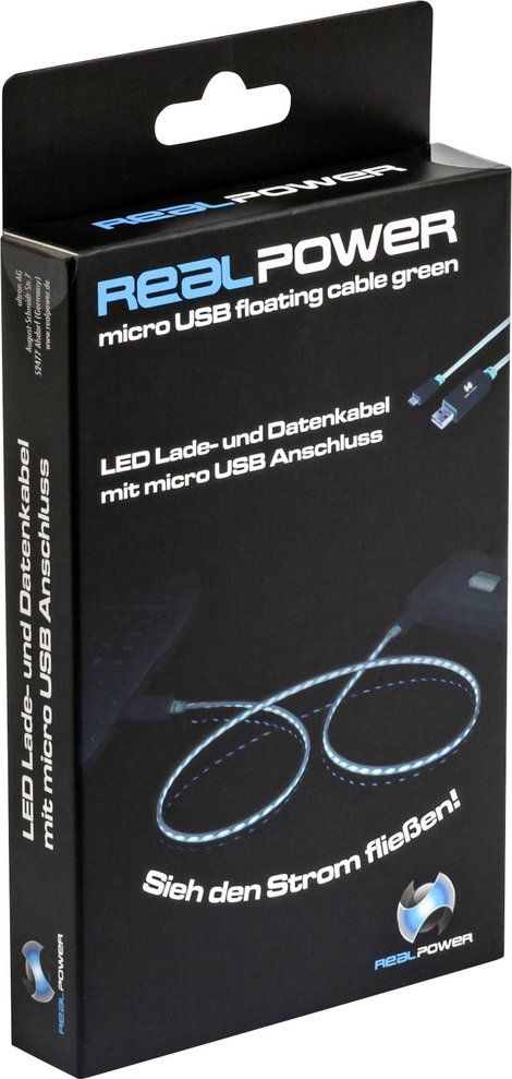 RealPower USB kábel USB 2.0 USB-A dugó, USB mikro B dugó 0.75 m Zöld LED-del 187656 3. kép