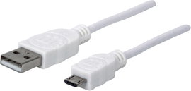 Manhattan USB kábel USB 2.0 USB-A dugó, USB mikro B dugó 1.00 m Fehér UL minősített 323987