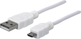Manhattan USB kábel USB 2.0 USB-A dugó, USB mikro B dugó 1.80 m Fehér UL minősített 324069