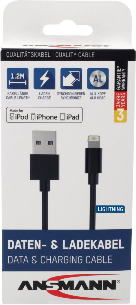 Ansmann Apple iPad/iPhone/iPod Töltőkábel [1x USB 2.0 dugó, A típus - 1x Apple Dock dugó Lightning]  7. kép