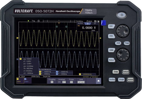 VOLTCRAFT DSO-5072H Kézi oszcilloszkóp 70 MHz 2 csatornás 1 GSa/mp 40 Mpts 8 bit Digitális memória (