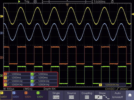 Digitális kézi oszcilloszkóp 100 MHz 4 csatornás 1 GSa/mp 40 Mpts 14 bit DSO, Voltcraft DSO-5104H 13. kép