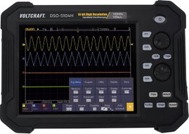 Digitális kézi oszcilloszkóp 100 MHz 4 csatornás 1 GSa/mp 40 Mpts 14 bit DSO, Voltcraft DSO-5104H