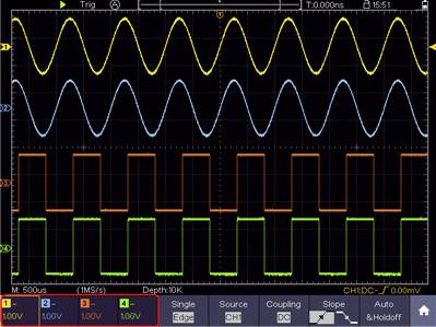 Digitális kézi oszcilloszkóp 100 MHz 4 csatornás 1 GSa/mp 40 Mpts 14 bit DSO, Voltcraft DSO-5104H 27. kép
