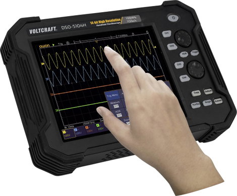 Digitális kézi oszcilloszkóp 100 MHz 4 csatornás 1 GSa/mp 40 Mpts 14 bit DSO, Voltcraft DSO-5104H 9. kép