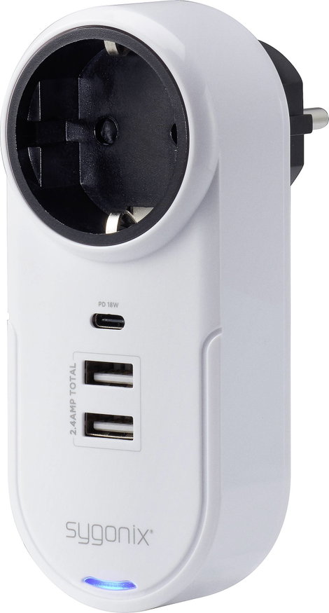 Sygonix TY1825 USB-s töltőkészülék 18 W 2x USB-A, 1x USB-C®, Védőérintkezős dugalj Fehér Beltér