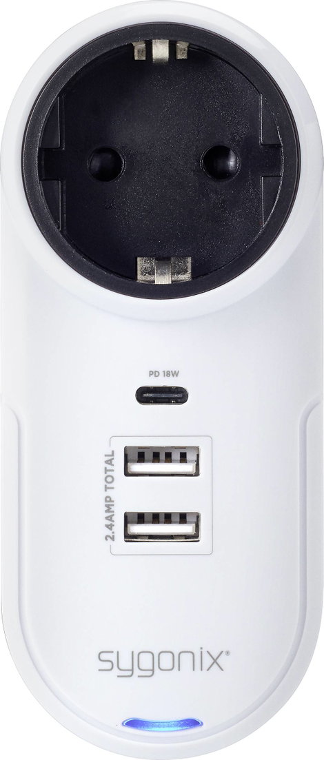 Sygonix TY1825 USB-s töltőkészülék 18 W 2x USB-A, 1x USB-C®, Védőérintkezős dugalj Fehér Beltér 2. kép