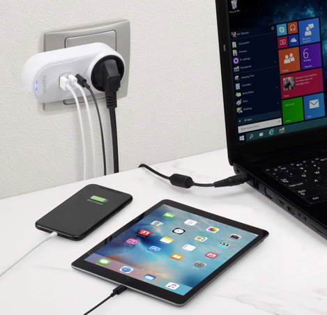Sygonix TY1825 USB-s töltőkészülék 18 W 2x USB-A, 1x USB-C®, Védőérintkezős dugalj Fehér Beltér 6. kép