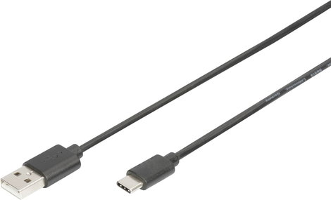 Digitus USB kábel USB 2.0 USB-A dugó, USB-C® dugó 1.00 m Fekete Hajlékony, Fólia árnyékolás, Fonat á