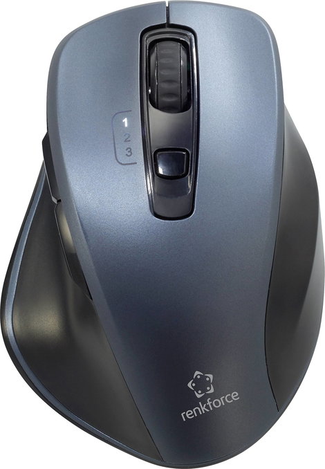 Renkforce Ergonomikus egér Bluetooth™, Rádiójel vezérlésű Optikai Szürke 7 Gombok 1600 dpi Ergonómik 2. kép