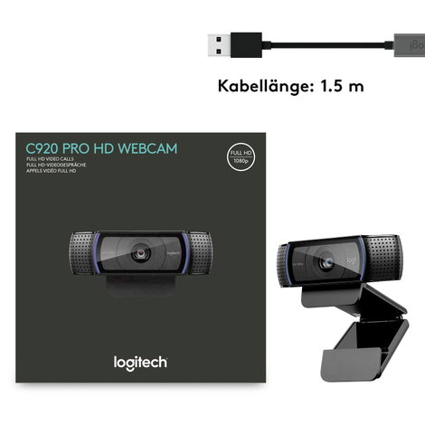 Full HD webkamera 1920 x 1080 pixel, csíptetős tartó, Logitech HD Pro Webcam C920 7. kép