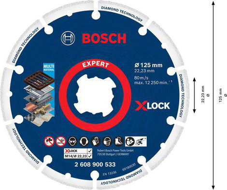 X-LOCK gyémánt vágótárcsa Ø 125 x 22,23 mm, Bosch Accessories 2608900533 4. kép