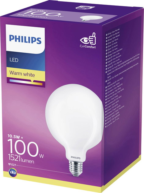 Philips 66514200 LED EEK D (A - G) E27 Gömb forma 10.5 W = 100 W Melegfehér (Ø x H) 12.5 cm x 17.7 c 2. kép