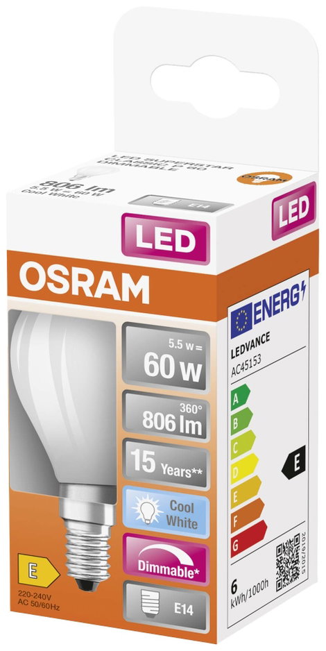 OSRAM 4058075434684 LED EEK D (A - G) E14 Izzólámpa forma 5.5 W = 60 W Hidegfehér (Ø x H) 45 mm x 77 3. kép