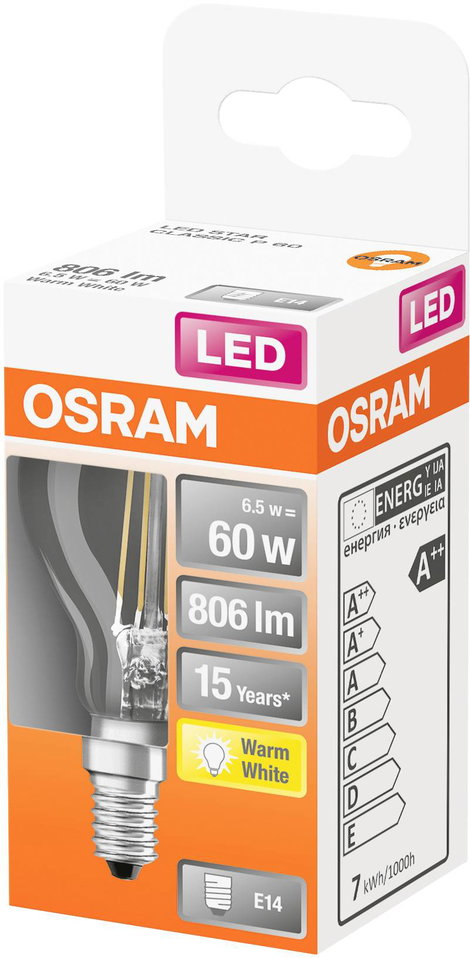 LEDVANCE 4058075447936 LED EEK D (A - G) E14 Csepp forma 5.5 W = 60 W Melegfehér (Ø x H) 45.0 mm x 7 2. kép