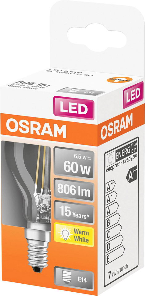 LEDVANCE 4058075447936 LED EEK D (A - G) E14 Csepp forma 5.5 W = 60 W Melegfehér (Ø x H) 45.0 mm x 7 3. kép