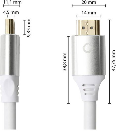 Oehlbach HDMI Csatlakozókábel HDMI-A dugó, HDMI-A dugó 2.00 m Fehér D1C92491 Ultra HD (8K) HDMI kábe 4. kép