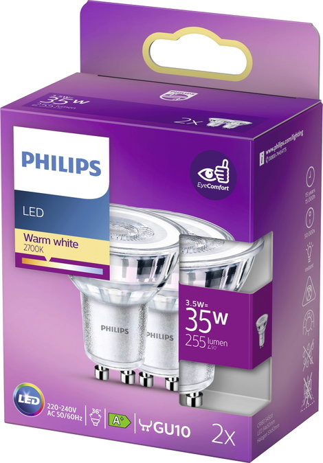 Philips Lighting 77429500 LED EEK F (A - G) GU10 Reflektor 3.5 W = 35 W Melegfehér (Ø x H) 5 cm x 5. 5. kép