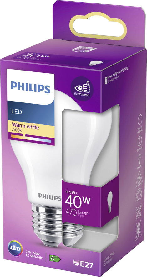 Philips Lighting 76331200 LED EEK F (A - G) E27 Izzólámpa forma 4.5 W = 40 W Melegfehér (Ø x H) 6 cm 5. kép