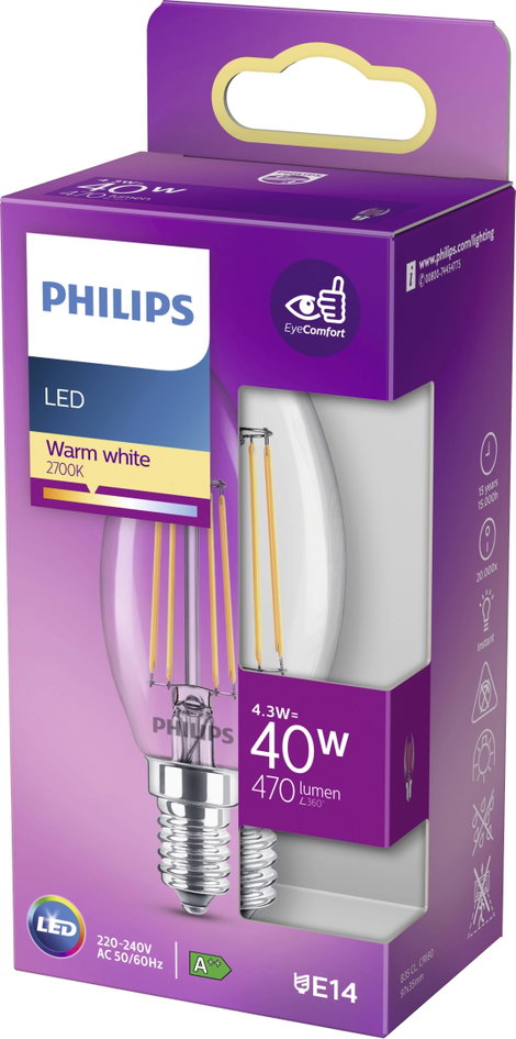 Philips Lighting 76307700 LED EEK F (A - G) E14 Gyertya forma 4.3 W = 40 W Melegfehér (Ø x H) 3.5 cm 6. kép