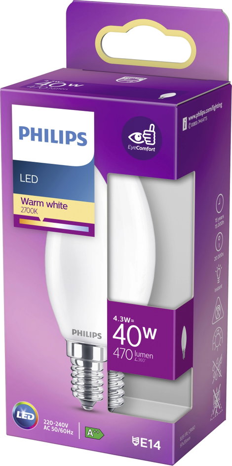 Philips Lighting 76339800 LED EEK F (A - G) E14 Gyertya forma 4.3 W = 40 W Melegfehér (Ø x H) 3.5 cm 6. kép