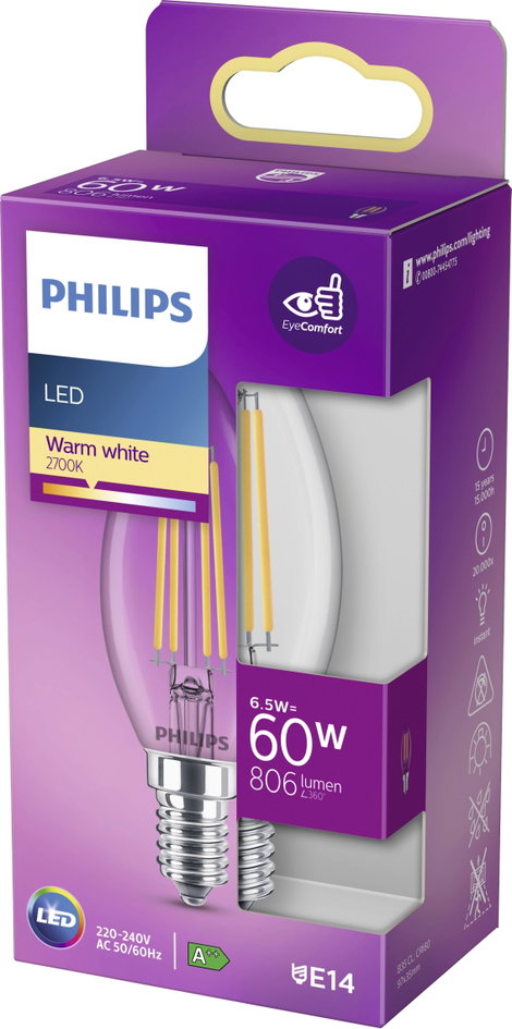 Philips Lighting 76219300 LED EEK E (A - G) E14 Gyertya forma 6.5 W = 60 W Melegfehér (Ø x H) 3.5 cm 6. kép