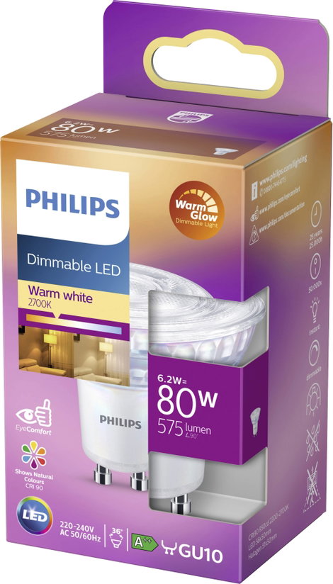 Philips Lighting 77409700 LED EEK F (A - G) GU10 Reflektor 6.2 W = 80 W Melegfehér (Ø x H) 5 cm x 5. 5. kép