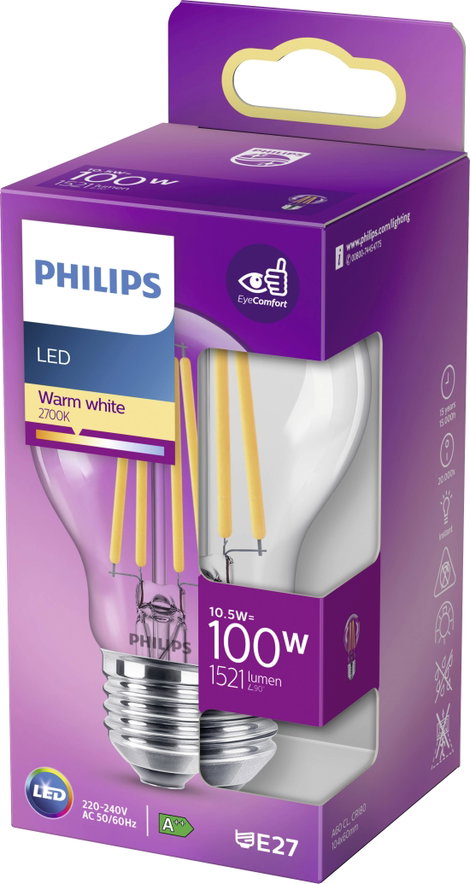 LED izzó 10,5 W = 100 W E27, hagyományos forma, Ø 60 mm x 104 mm, Philips Lighting 76301500 5. kép