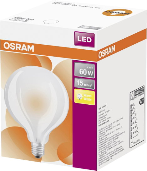 OSRAM 4058075808713 LED EEK E (A - G) E27 Gömb forma 6.5 W = 60 W Melegfehér (Ø x H) 95 mm x 138 mm  2. kép