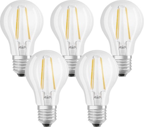 LED izzó készlet, hagyományos forma, A++, E27, 7 W=60 W, melegfehér, Ø60 x 105 mm, 5 db, Osram