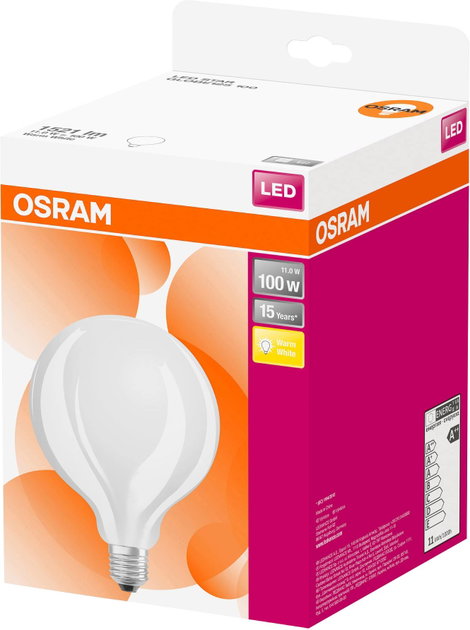 OSRAM 4058075269880 LED EEK D (A - G) E27 Gömb forma 11 W = 100 W Melegfehér (Ø x H) 124.0 mm x 168. 2. kép