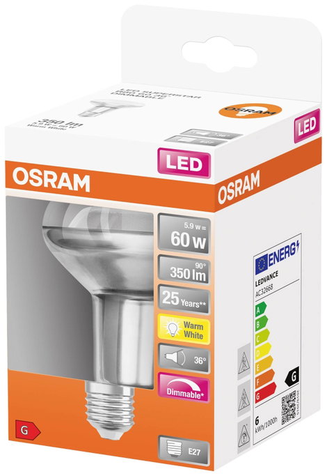 OSRAM 4058075433328 LED EEK G (A - G) E27 Reflektor 5.9 W = 60 W Melegfehér (Ø x H) 80 mm x 113 mm 1 2. kép