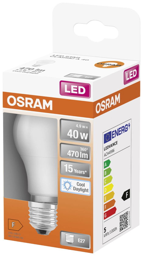 OSRAM 4058075304192 LED EEK F (A - G) E27 Izzólámpa forma 4.9 W = 40 W Semleges fehér (Ø x H) 55 mm 2. kép