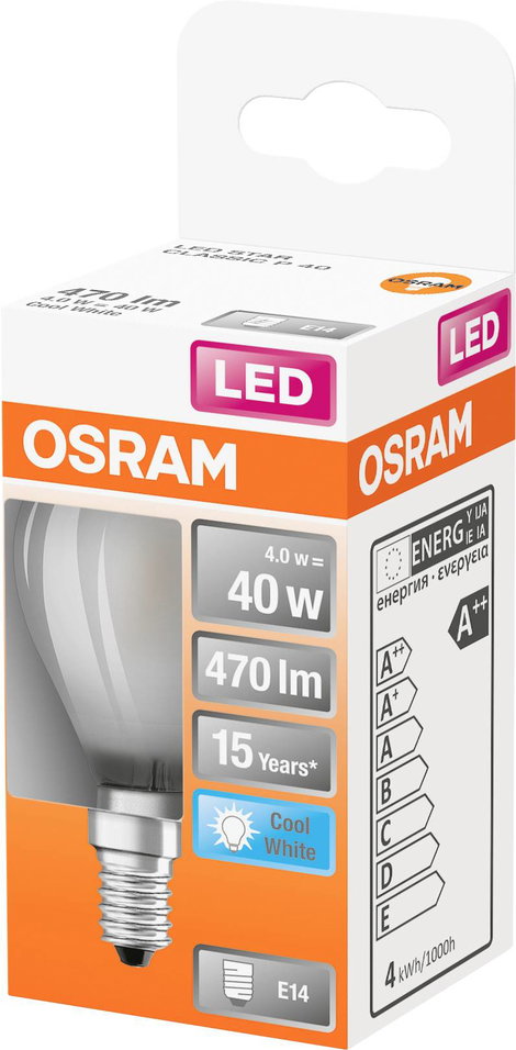 OSRAM 4058075437081 LED EEK E (A - G) E14 Gömb forma 4 W = 40 W Hidegfehér (Ø x H) 45 mm x 78 mm 1 d 2. kép