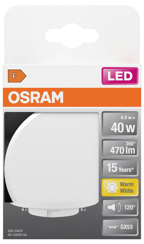 OSRAM 4058075433441 LED EEK F (A - G) GX53 Speciális forma 4.9 W = 40 W Melegfehér (Ø x H) 75 mm x 2 3. kép